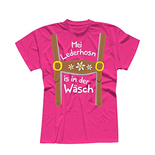 T-Shirt Oktoberfest Lederhose Kostüm Volksfest Tracht 13 Farben Herren XS-5XL München Wiesn Festzelt O'zapft Maß Krug Dirndel, Größe:2XL, Farbe:pink - Logo Weiss von Jimmys Textilfactory