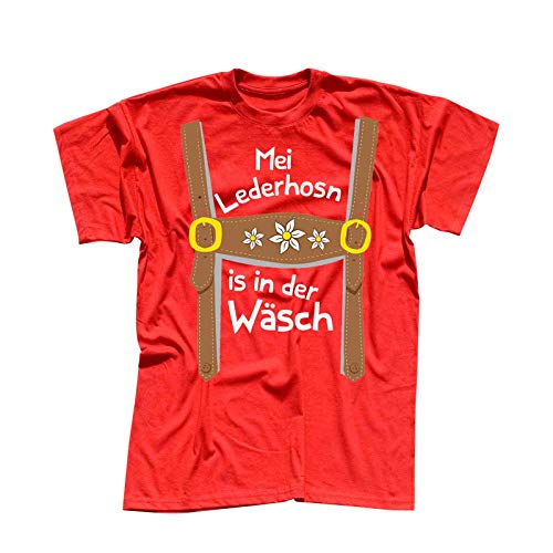 T-Shirt Oktoberfest Lederhose Kostüm Volksfest Tracht 13 Farben Herren XS-5XL München Wiesn Festzelt O'zapft Maß Krug Dirndel, Größe:2XL, Farbe:rot - Logo Weiss von Jimmys Textilfactory