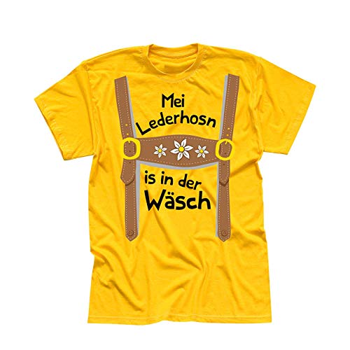 T-Shirt Oktoberfest Lederhose Kostüm Volksfest Tracht 13 Farben Herren XS-5XL München Wiesn Festzelt O'zapft Maß Krug Dirndel, Größe:3XL, Farbe:gelb - Logo schwarz von Jimmys Textilfactory