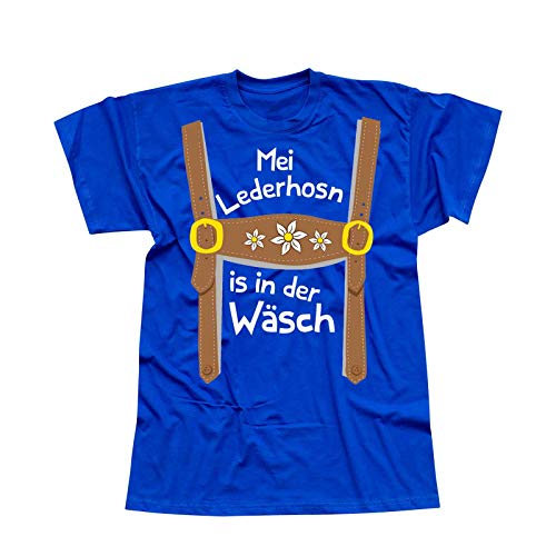 T-Shirt Oktoberfest Lederhose Kostüm Volksfest Tracht 13 Farben Herren XS-5XL München Wiesn Festzelt O'zapft Maß Krug Dirndel, Größe:4XL, Farbe:Royalblau - Logo Weiss von Jimmys Textilfactory