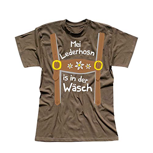 T-Shirt Oktoberfest Lederhose Kostüm Volksfest Tracht 13 Farben Herren XS-5XL München Wiesn Festzelt O'zapft Maß Krug Dirndel, Größe:M, Farbe:Khaki - Logo Weiss von Jimmys Textilfactory