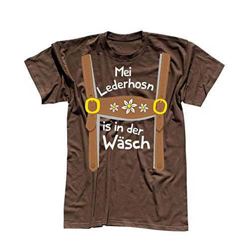 T-Shirt Oktoberfest Lederhose Kostüm Volksfest Tracht 13 Farben Herren XS-5XL München Wiesn Festzelt O'zapft Maß Krug Dirndel, Größe:XL, Farbe:braun - Logo Weiss von Jimmys Textilfactory