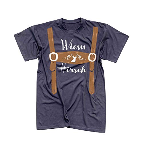 T-Shirt Oktoberfest Wiesn Hirsch Lederhose Kostüm Tracht 13 Farben Herren XS-5XL München Wiesn Festzelt O'zapft Maß Krug Dirndel, Größe:3XL, Farbe:dunkelgrau - Logo Weiss von Jimmys Textilfactory