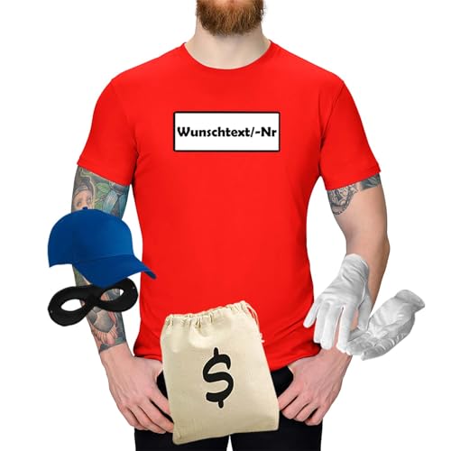 T-Shirt Panzerknacker Karneval Kostüm Set Wunschnummer XS-5Xl Herren Verkleidung Fasching Rosenmontag Zug, Größe:4XL, Set: Deluxe+, Logo: Wunsch-Nr von Jimmys Textilfactory