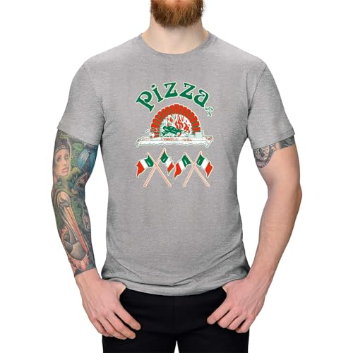 Jimmys Textilfactory T-Shirt Pizzeria Pizza-Lovers Karneval Fun-Shirt Party 13 Farben Herren XS - 5XL Fasching Verkleidung Italien Pizzabäcker lustig kreativ, Größe: XL, Farbe: hellgrau von Jimmys Textilfactory