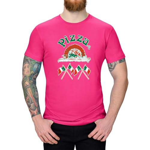 Jimmys Textilfactory T-Shirt Pizzeria Pizza-Lovers Karneval Fun-Shirt Party 13 Farben Herren XS - 5XL Fasching Verkleidung Italien Pizzabäcker lustig kreativ, Größe: XL, Farbe: pink von Jimmys Textilfactory