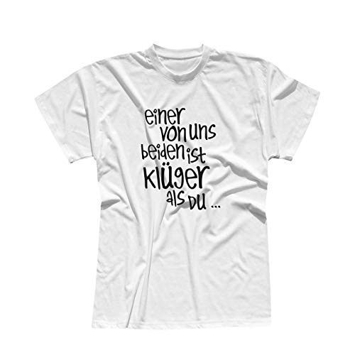 T-Shirt Spruch Einer von Uns beiden ist klüger als Du Witz Fun Text Party-Shirt lustig Spaß spassig Statement Aussage 13 Farben Men XS-5XL, Größe:5XL, Farbe:Weiss - Logo schwarz von Jimmys Textilfactory