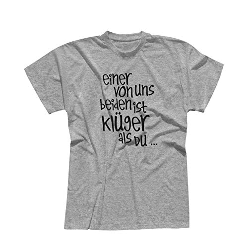 T-Shirt Spruch Einer von Uns beiden ist klüger als Du Witz Fun Text Party-Shirt lustig Spaß spassig Statement Aussage 13 Farben Men XS-5XL, Größe:XL, Farbe:hellgrau meliert - Logo schwarz von Jimmys Textilfactory