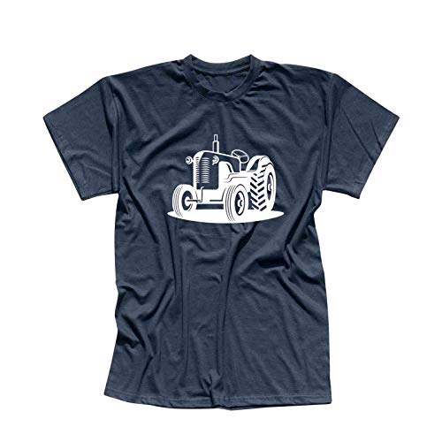 T-Shirt Traktor Oldtimer Trecker Landmaschinen Bauer 13 Farben Herren XS - 5XL Claas Fendt Deutz Landwirtschaft Landtechnik Unimog, Größe:L, Farbe:Navy - Logo Weiss von Jimmys Textilfactory