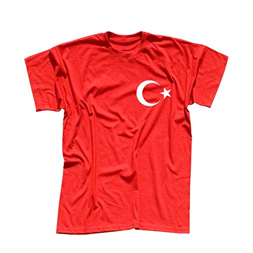 T-Shirt Türkei Türkiye Turkey Istanbul Antalya Fahne 13 Farben Herren XS - 5XL National Flagge Ankara Atatürk Süleymaniye-Moschee, Größe:2XL, Farbe/Logogröße:rot - Logo Weiss/Brust Herz von Jimmys Textilfactory