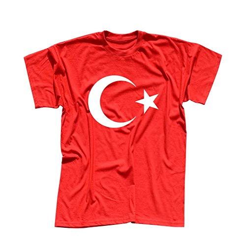 T-Shirt Türkei Türkiye Turkey Istanbul Antalya Fahne 13 Farben Herren XS - 5XL National Flagge Ankara Atatürk Süleymaniye-Moschee, Größe:S, Farbe/Logogröße:rot- Logo Weiss/Brust Mitte von Jimmys Textilfactory