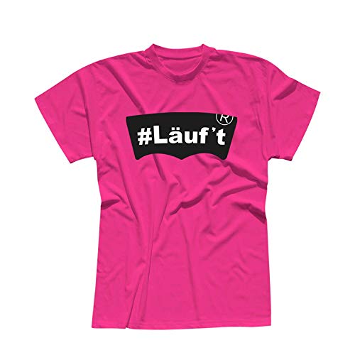 T-Shirt #läuf't Jeans Logo Lookalike Parodie Fun-Shirt 13 Farben Herren XS - 5XL läuft lustige Sprüche Satire Humor Markenlogo Alternative, Größenauswahl:3XL, Farbe:pink von Jimmys Textilfactory