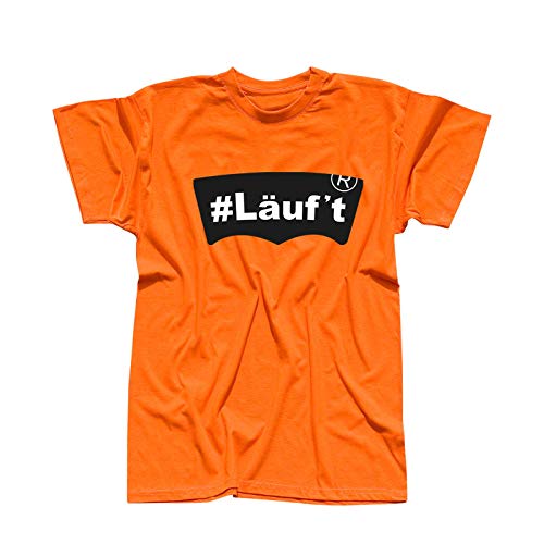 T-Shirt #läuf't Jeans Logo Lookalike Parodie Fun-Shirt 13 Farben Herren XS - 5XL läuft lustige Sprüche Satire Humor Markenlogo Alternative, Größenauswahl:4XL, Farbe:orange von Jimmys Textilfactory