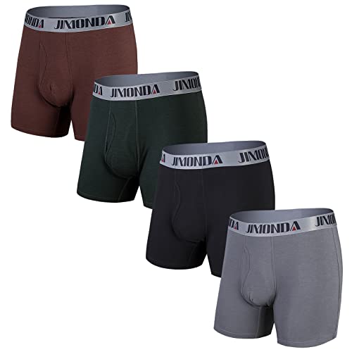 Jimonda Boxershorts Herren 4er Pack Baumwolle Unterhosen Männer Ohne Kratzenden Zettel Unterwäsche Atmungsaktiv Retroshorts Boxer,Grün/Grau/Schwarz/Rot S von Jimonda