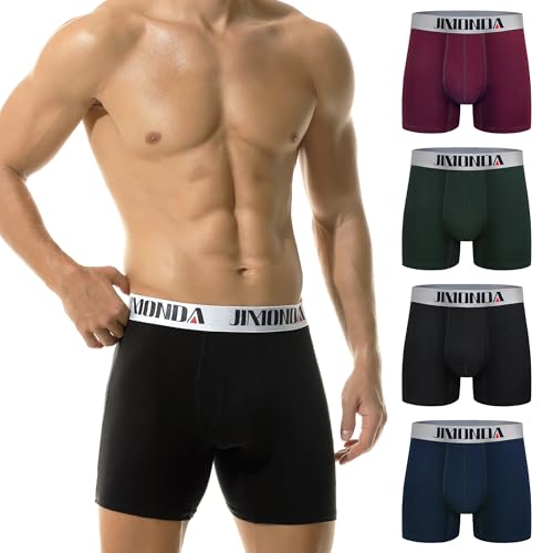 Jimonda Boxershorts Herren 4er Pack Baumwolle Unterhosen Männer Ohne Kratzenden Zettel Weiche Elastisch Unterwäsche Boxer,Grün/Blau/Schwarz/Rot XL von Jimonda
