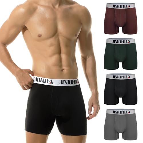 Jimonda Boxershorts Herren 4er Pack Baumwolle Unterhosen Männer Ohne Kratzenden Zettel Weiche Elastisch Unterwäsche Boxer,Grün/Grau/Schwarz/Rot XL von Jimonda