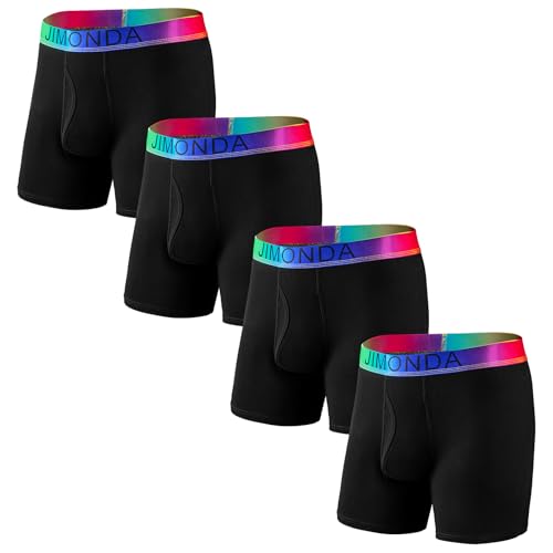 Jimonda Boxershorts Herren 4er Pack Baumwolle Unterhosen Männer Ohne Kratzenden Zettel Weiche Elastisch Unterwäsche Boxer,Rainbow Belt L von Jimonda