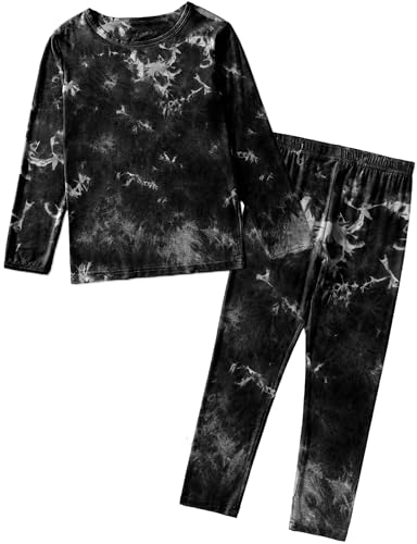 Jimonda Schlafanzug Jungen Langarm Zweiteilig Pyjama Set Weich Kinder Nachtwäsche Batikdruck Schlafanzüge für Jungen,Schwarz 164 von Jimonda