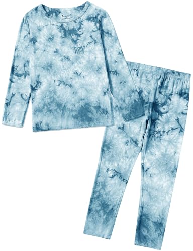 Jimonda Schlafanzug Jungen Langarm Zweiteilig Pyjama Set Weich Kinder Nachtwäsche Batikdruck Schlafanzüge für Jungen,Blau 140 von Jimonda