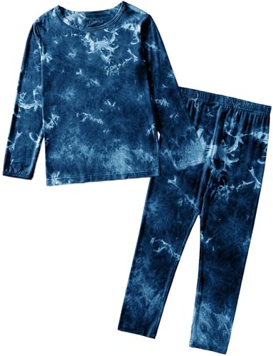 Jimonda Schlafanzug Jungen Pyjama Set Langarm Zweiteiliger Hausanzug Tie-Dye-Schlafanzüge für Jungen,Navy-116 von Jimonda