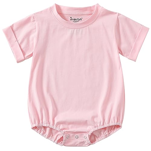 Jimonda Strampler Neugeborene Junge Mädchen Baby Body Kurzarm Bio-Baumwolle Weicher Sommer Schlafanzug Baby Unisex,Hellrosa 18-24Monate von Jimonda