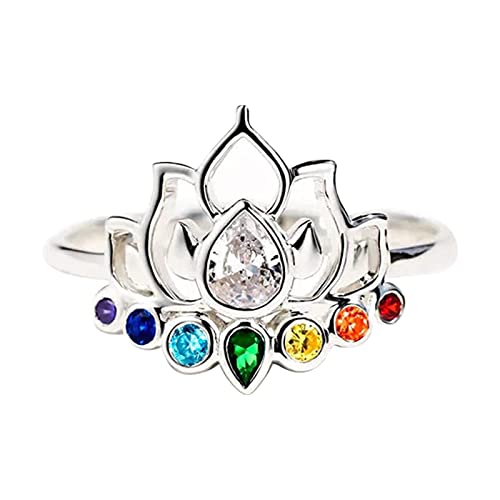Jimtuze Lotus-Blumen-Ring - Sterling Silber Ringe Damen | Lotus Flower Yoga hochglanzpolierter anlaufbeständiger Ring mit farbigem Zirkon für Damen von Jimtuze
