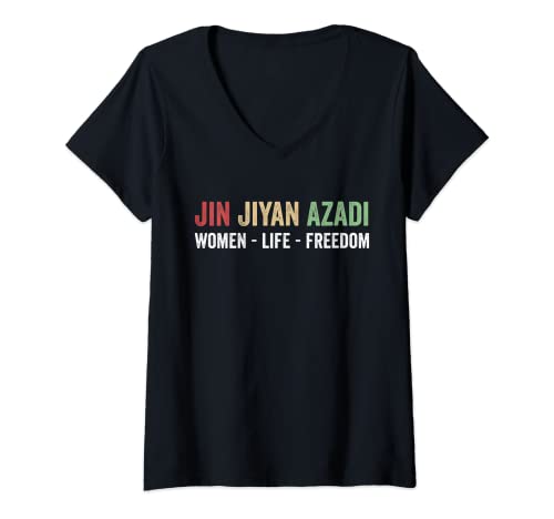 Damen Jin Jiyan Azadi - Women Life Freedom - Kurdische Freiheit T-Shirt mit V-Ausschnitt Damen Jin Jiyan Azadi - Women Life Freedom - Kurdische Freiheit T-Shirt mit V-Ausschnitt von Jin Jiyan Azadi Tee