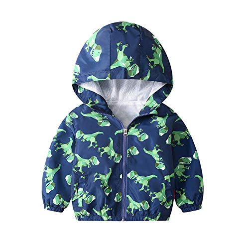 JinBei Baby Junge Jacken Kinder Dinosaurier Kapuzen Jacke Sweatjacke Kapuzenjacke Cartoon Jungen Winddicht Grün Mantel Windjacke Übergangsjack Frühling Herbst Outwear Softshell 2-3 Jahre von JinBei