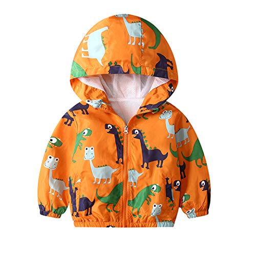 JinBei Baby Jungen Jacke Kinder Dinosaurier Jacken Kapuzen Sweatjacke Kapuzenjacke Cartoon Winddicht Gelb Junge Mantel Windjacke Übergangsjack Frühling Herbst Outwear Softshell Regenjacken 1-2 Jahre von JinBei