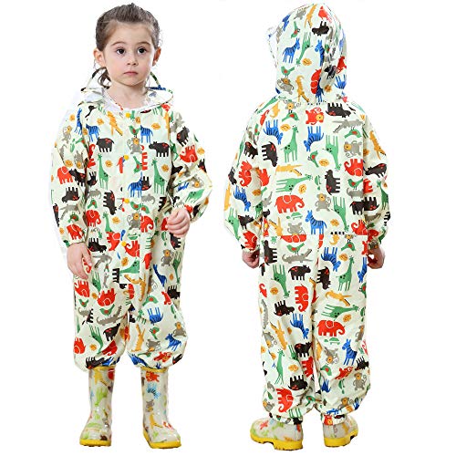 JinBei Baby Jungen Mädchen Regenjacken Kinder Regenmantel Kapuze Atmungsaktiv Gelb Tier Dinosaurier Wasserdicht Leicht Regenanzug Einteilig Outdoor Regenponcho Overall Matschanzug Unisex 1-3 Jahre von JinBei