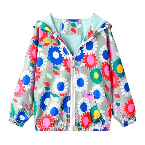 JinBei Baby Mädchen Jacken Kinder Jacke Kapuzen Sweatjacke Kapuzenjacke Blumen Bunt Winddicht Mantel Windjacke Übergangsjack Frühling Herbst Outwear Softshelljacke 1-2 Jahre von JinBei