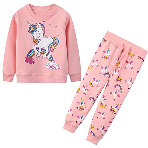 JinBei Baby Mädchen Trainingsanzug Set für Kinder Jogginganzug Baumwolle Einhorn Freizeitanzug Rosa Regenbogen Sportbekleidung Langarm Sweatshirt und Hosen Anzug Sportanzug Alter 2-3 Jahre von JinBei