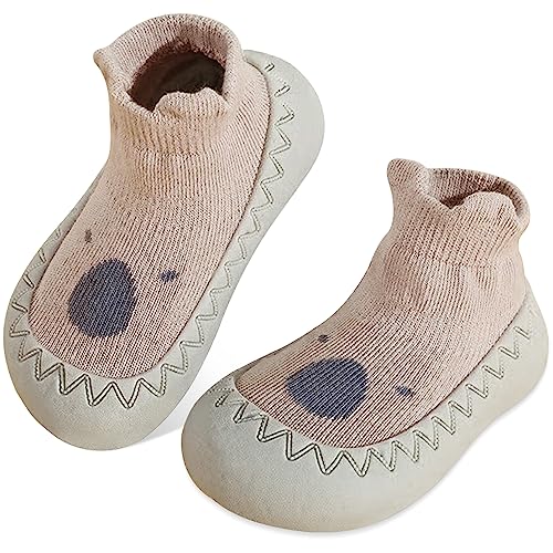 JinBei Baby Sockenschuhe Rutschfeste Babybodenschuhe Gummisohle Draußen Lauflernschuhe Süße Kleinkind Weicher Sohle Hüttenschuhe Antirutsch Braun Stopper Krabbelschuhe für Jungen Mädchen,18-24 Monate von JinBei