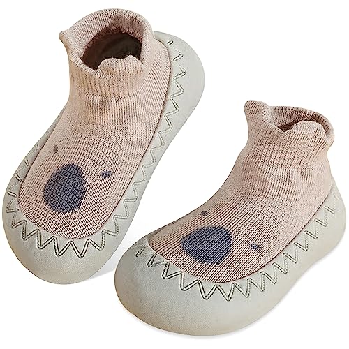 JinBei Baby Sockenschuhe rutschfeste Babybodenschuhe Gummisohle Draußen Lauflernschuhe Süße Kleinkind Weicher Sohle Hüttenschuhe Antirutsch Braun Stopper Krabbelschuhe für Jungen Mädchen,18-24 Monate von JinBei