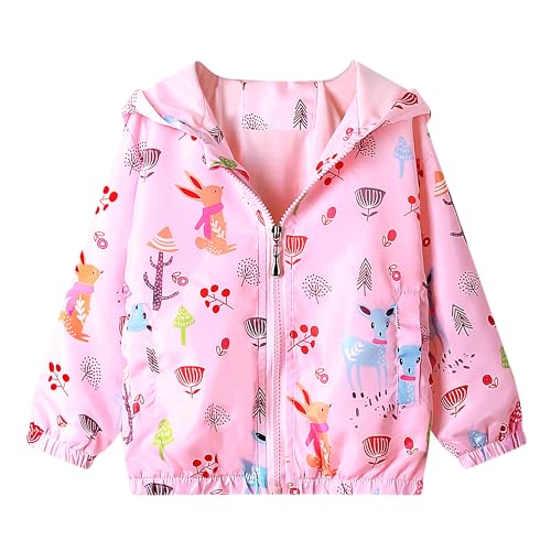 JinBei Jacken Baby Mädchen Jacke Kinder Kapuzen Sweatjacke Kapuzenjacke Rosa Elch Cartoons Blatt Winddicht Mantel Windjacke Übergangsjack Frühling Herbst Outwear Softshelljacke Regenjacken 1-2 Jahre von JinBei