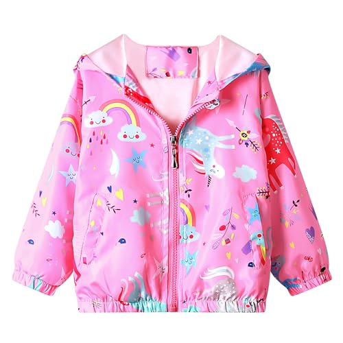 JinBei Jacken Mädchen Jacke Kinder Kapuzen Einhorn Rosa Pferd Sweatjacke Kapuzenjacke Regenbogen Winddicht Mantel Windjacke Übergangsjack Frühling Herbst Outwear Softshelljacke 6-7 Jahre von JinBei