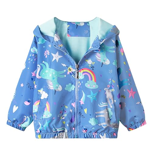 JinBei Jacken Mädchen Jacke Kinder Kapuzen Sweatjacke Kapuzenjacke Einhorn Blau Pferd Regenbogen Winddicht Mantel Windjacke Übergangsjack Frühling Herbst Outwear Softshelljacke 3-4 Jahre von JinBei