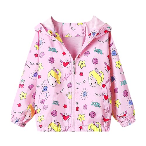 JinBei Jacken für Mädchen Kapuzen Mantel Sweatjacke Kapuzenjacke Winddicht Jacke Windjacke Cartoon Tiere Aufdruck Übergangsjack Frühling Herbst Outwear Softshelljacke, Gr.110-116 von JinBei