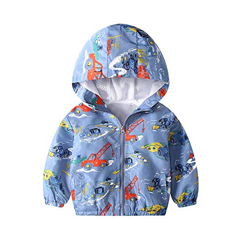 JinBei Kinder Jacken Jungen Jacke Kapuzen Winddicht Junge Mantel Windjacke Übergangsjack Sweatjacke Kapuzenjacke Cartoon Bagger Frühling Herbst Outwear Softshell 3-4 Jahre von JinBei