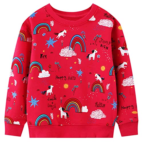 JinBei Kinder Pullover Mädchen Sweatshirt für Baumwolle Top Casual Jumper Weihnachten Geschenke Kleinkind Einhorn Pferd Rose Rot Regenbogen Langarmshirt Sweater Täglich 4-5 Jahre alt von JinBei