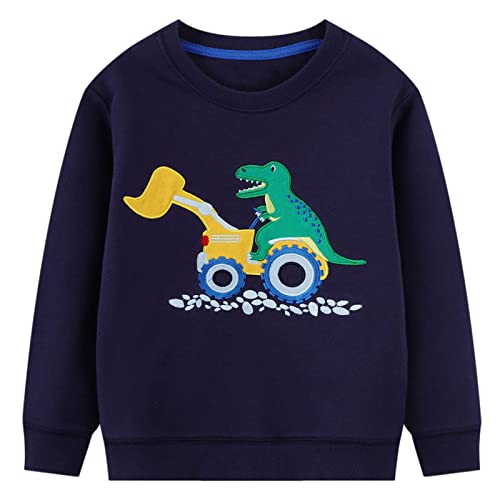 JinBei Kinder Sweatshirt Jungen Pullover Sport Baumwolle Dinosaurier Navy Blau Jumper Langarm Sweater Pull Casual Kleinkind Traktor Auto Langarmshirts Streetwear Schule Tops Alter 3-4 Jahre von JinBei