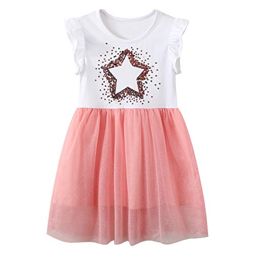 JinBei Kleid für Baby Mädchen Pailletten Sterne Rosa Tüll Kleider Kinder Baumwolle Armellos Sommer Cartoon T-Shirt Kleid Alter 2-3 Jahre von JinBei