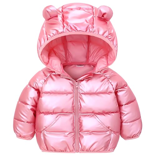 JinBei Kleinkind Winterjacke Mädchen Steppjacke Rosa Winddicht Kinderjacke mit Kapuze Ultraleicht Kinder Jacket Wintermantel Winter Jacke mit Taschen,2-3 Jahre,GR.92-98 von JinBei