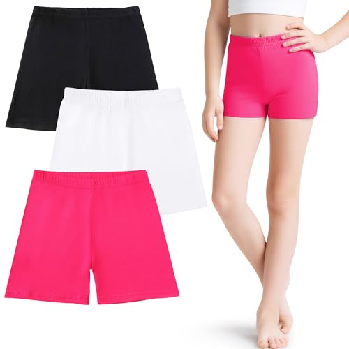 JinBei Kurze Hose Mädchen Sommer Radlerhose Kinder Baumwolle Bequem Kurz Leggings Sporthose Elastischer Bund Turnhose Activewear Shorts 3er-Pack Schwarz Rose Weiß 10-12 Jahre, GR. 146-152 von JinBei