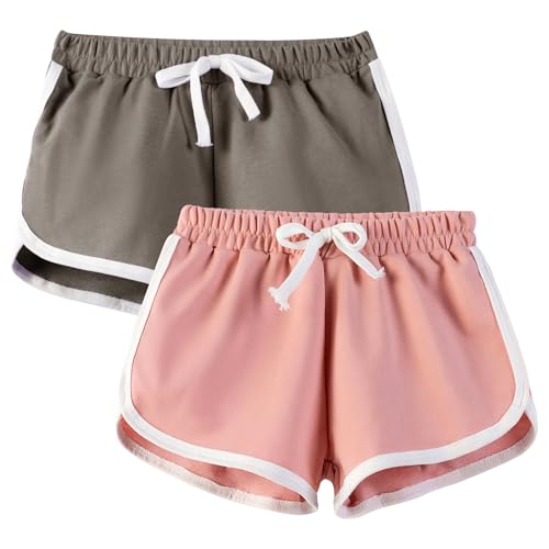 JinBei Mädchen Shorts 2er-Pack Kurze Hose Sommer Casual Athletisch Activewear Shorts Hosen Traininghose Sporthose Pyjamahosen Kinder Hauskleidung Laufshorts 10-12 Jahre, Rosa Grau von JinBei