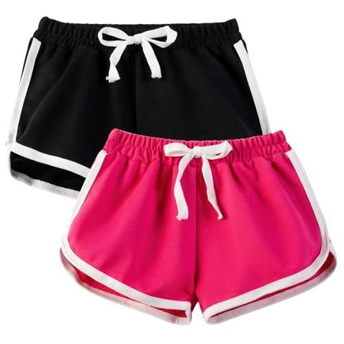 JinBei Mädchen Shorts 2er-Pack Kurze Hose Sommer Casual Tanz Activewear Shorts Hosen Joggershorts Sporthose Pyjamahosen Kinder Hauskleidung Laufshorts 4-5 Jahre, Rose Schwarz von JinBei