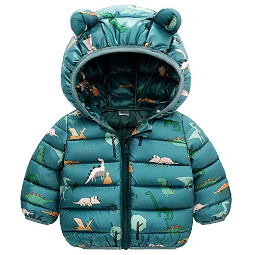 JinBei Mantel für Kinder, Baby Jungen Winterjacke mit Kapuze Warme Dinosaurier Grün Kapuzenjacke, Kleinkind Ultraleicht Gepolstert Herbst Steppjacke Oberbekleidung Wintemantel Alter 1-2 Jahre von JinBei