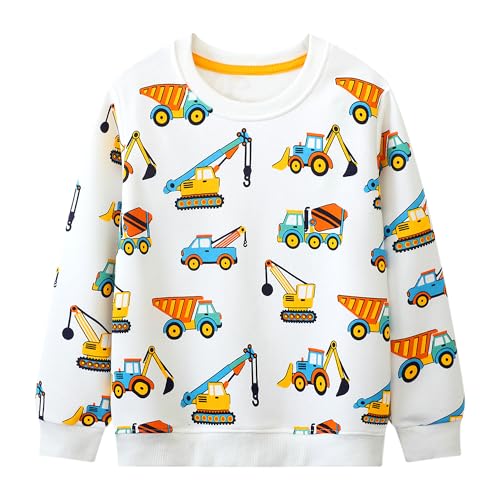 JinBei Pullover für Kinder Jungen Weiß Bagger Sweatshirt Sport Baumwolle Jumper Langarm Sweater Pull Casual Langarmshirts Streetwear Schule Herbst Winter Frühling Tops Alter 5-6 Jahre von JinBei