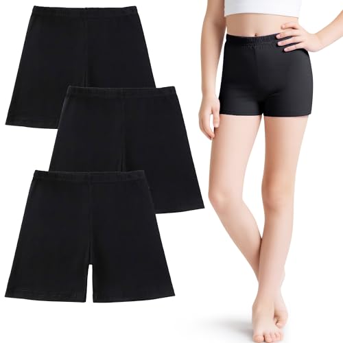 JinBei Radlerhose Kinder Sommer Kurze Hose Mädchen Baumwolle Bequem Kurz Leggings 3er-Pack Sporthose Elastischer Bund Turnhose Unterhosen Activewear Shorts Schwarz 12-14 Jahre, GR. 158-164 von JinBei