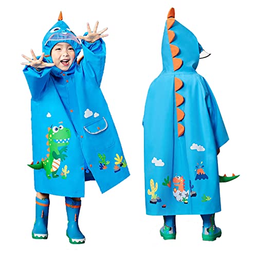 JinBei Regenmantel Junge Kinder Regenjacke Dinosaurier 3D Blau Regenponcho Regen Cute Wasserdicht Atmungsaktiv Regencape Jungs Matschanzug Regenanzug Cartoon Reflektierender Streifen 3-4 Jahre von JinBei